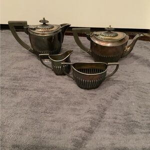 Sheffield Made In England Tea Set Antique Silver Plate Ebony 4 Pieces